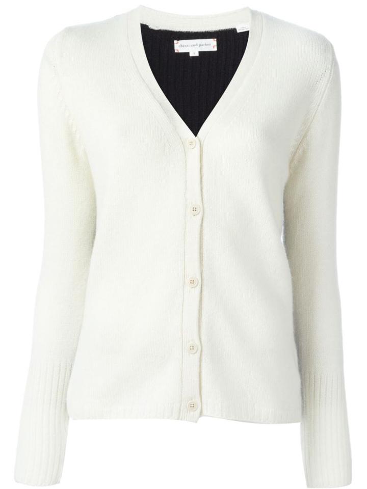 Chinti And Parker Colour Block Cardigan, Women's, Size: Small, White, Cashmere