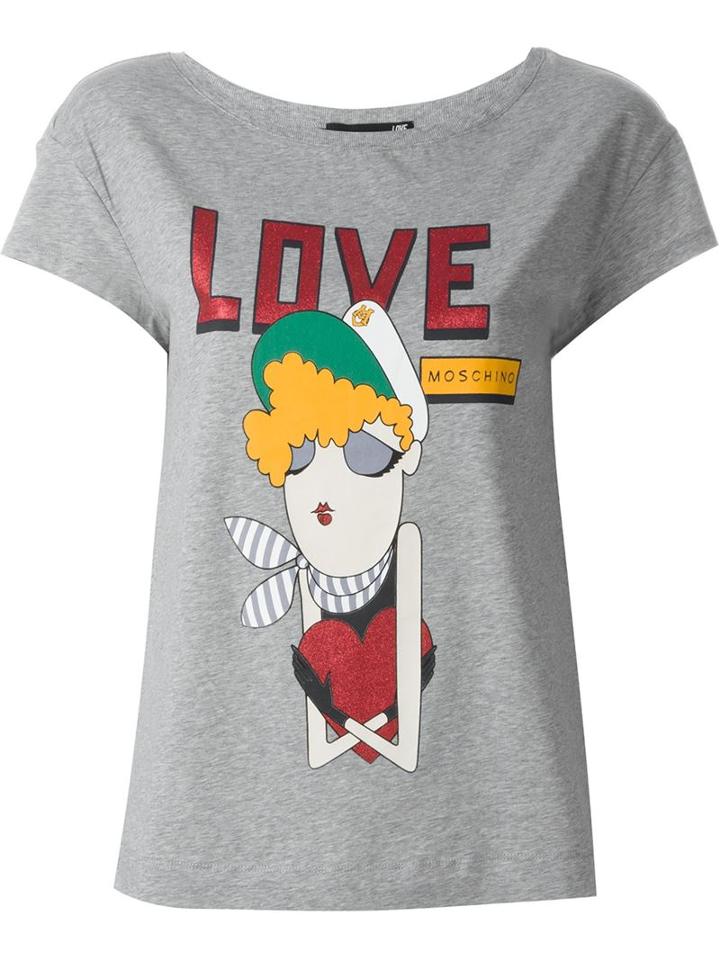 Love Moschino Logo Print T-shirt, Women's, Size: 42, Grey, Cotton/spandex/elastane
