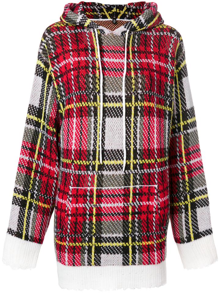 R13 Cashmere Checked Hooded Sweater - Red