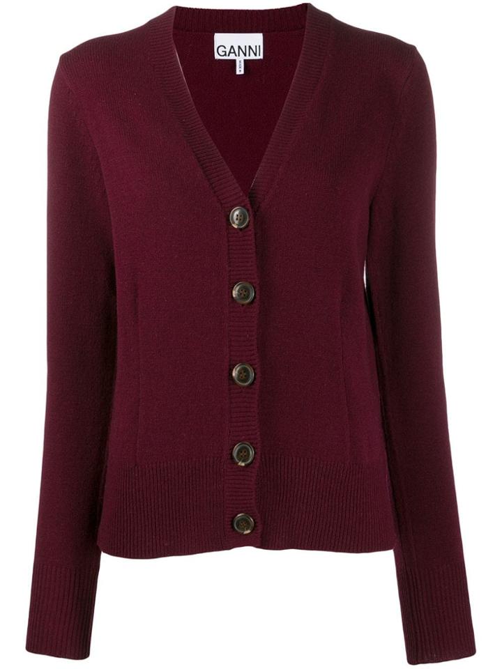 Ganni Wool Knit Cardigan - Red