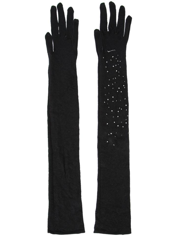 Wolford Long Embellished Woven Gloves - Black