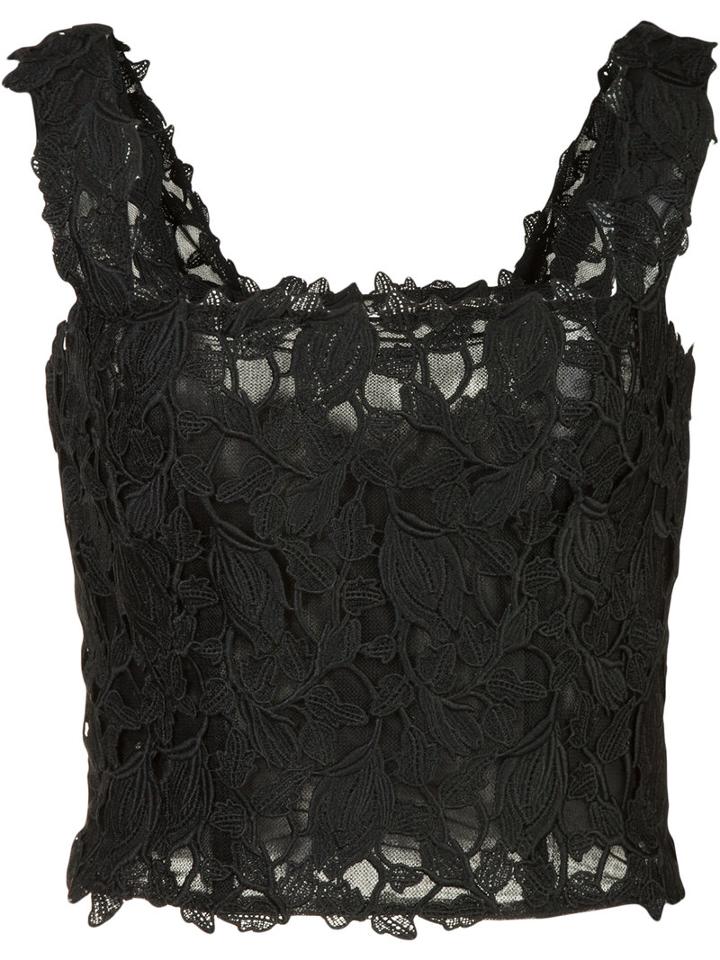 Monique Lhuillier Lace Cropped Top, Size: 4, Black, Polyester/nylon