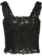 Monique Lhuillier Lace Cropped Top, Size: 4, Black, Polyester/nylon