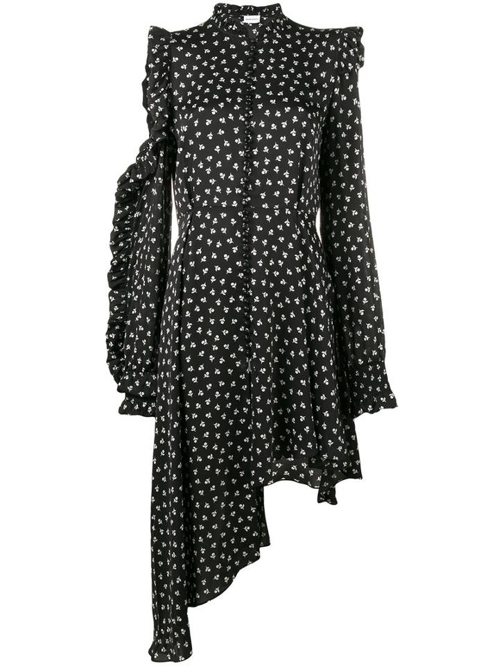 Magda Butrym Floral Print Ruffle Asymmetric Dress, Women's, Size: 38, Black, Silk