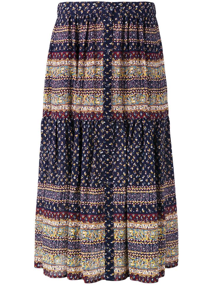 Sea (blue) - Patterned Pleated Skirt - Women - Silk - 4, Silk