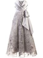 Marchesa Notte Strapless Bow Gown - Grey