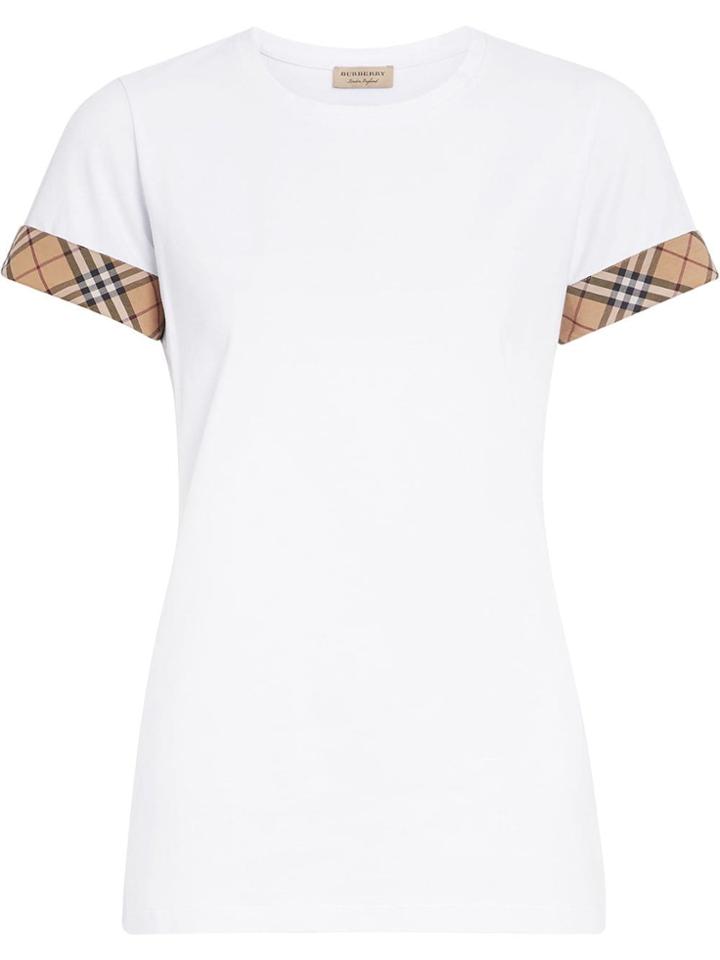 Burberry Check Detail Stretch Cotton T-shirt - White