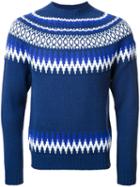 Bedwin & The Heartbreakers Fair Isle Knit Jumper, Men's, Size: 2, Blue, Acrylic/wool