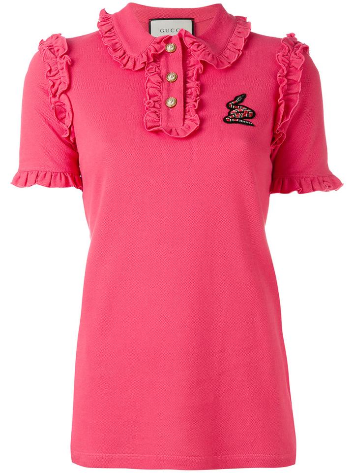 Gucci - Ruffle Polo Shirt - Women - Cotton - M, Pink/purple, Cotton