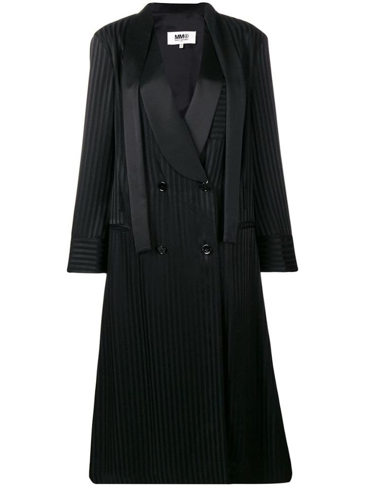 Mm6 Maison Margiela Striped Double-breasted Coat - Black