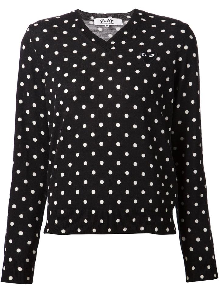 Comme Des Garçons Play Embroidered Heart Polka Dot Jumper - Black