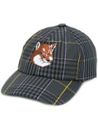 Maison Kitsuné Fox Checked Baseball Hat - Grey