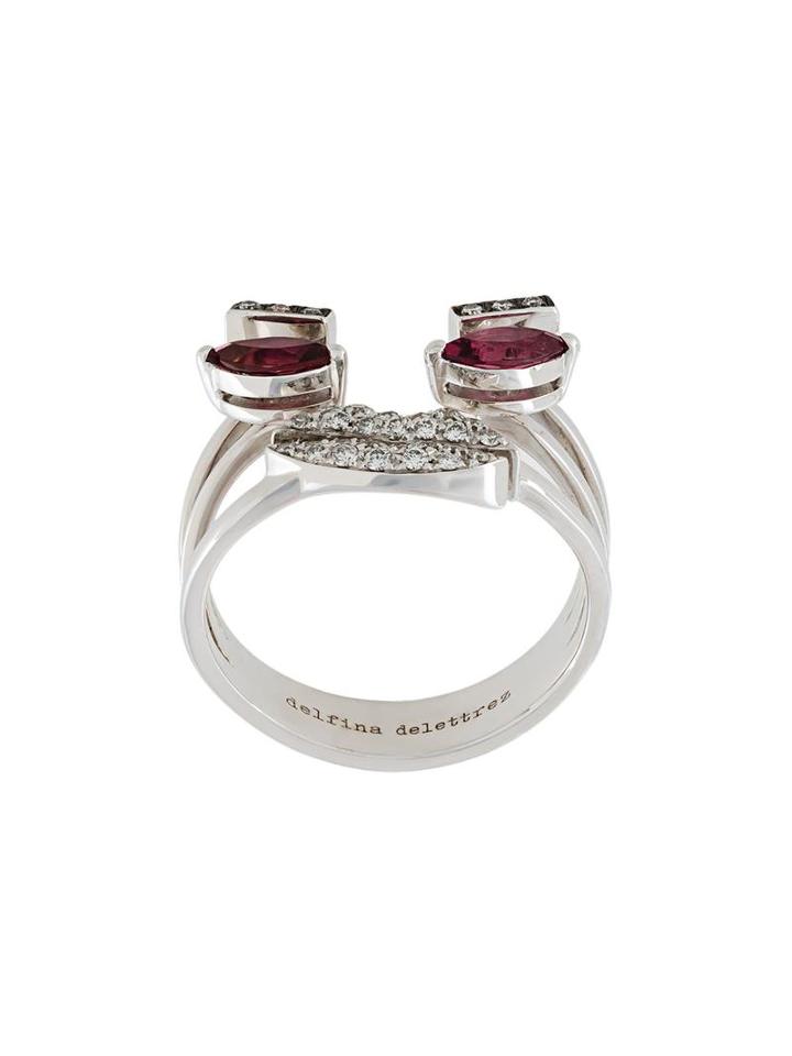 Delfina Delettrez Face Detail Embellished Ring, Women's, Metallic