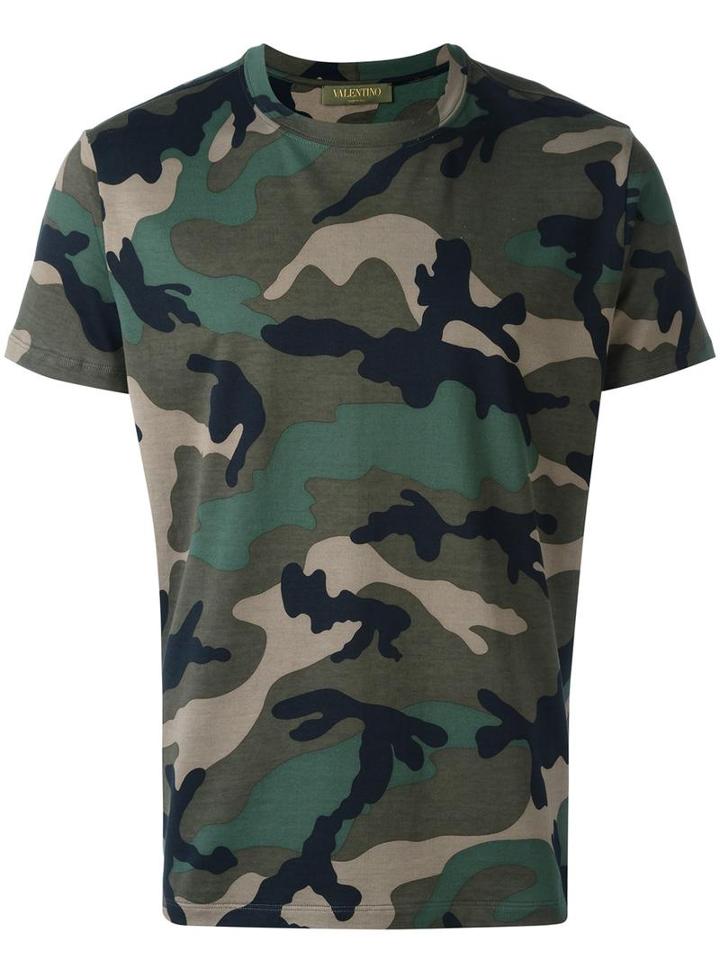 Valentino Rockstud Camouflage T-shirt, Men's, Size: Large, Green, Cotton