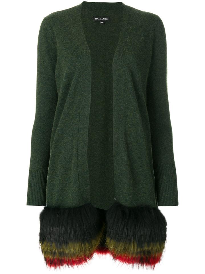 Izaak Azanei Fur Trim Long Cardigan - Green