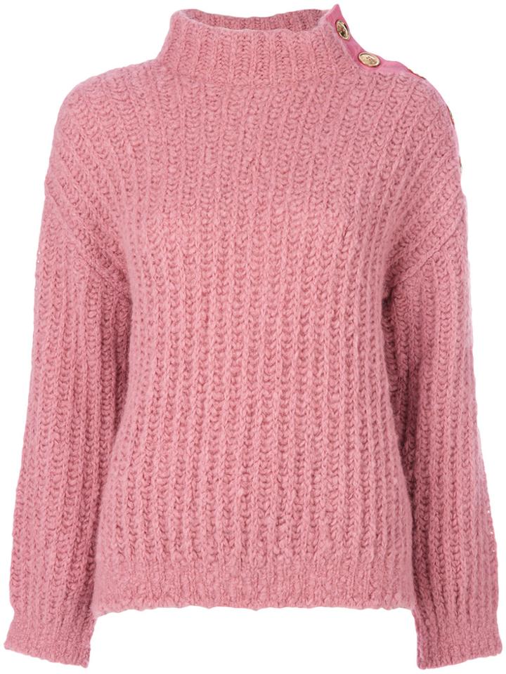 Boutique Moschino Chunky Knit Turtleneck Jumper - Pink & Purple