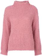 Boutique Moschino Chunky Knit Turtleneck Jumper - Pink & Purple