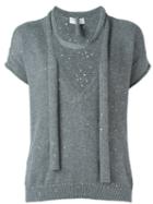 Brunello Cucinelli Sequin Embellished Knit Top, Women's, Size: Large, Grey, Silk/polyamide/cashmere/sequin