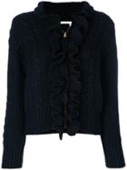 See By Chloé Knitted Ruffle Front Zip Cardigan - Blue