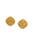 Chanel Vintage Geometric Logo Clip-on Earrings - Gold
