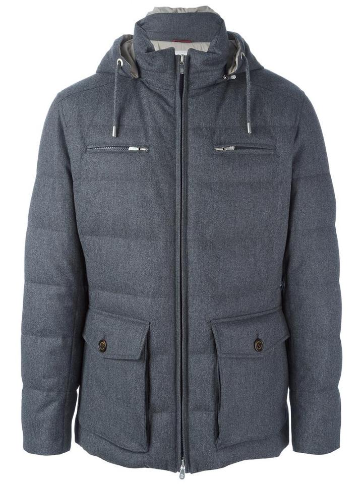 Brunello Cucinelli Hooded Coat, Men's, Size: Medium, Grey, Wool/silk/cashmere/polyamide