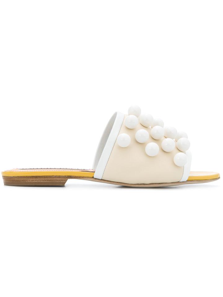 Emilio Pucci Faux Pearl-embellished Slides - White