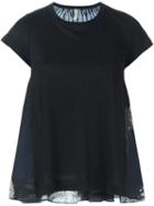 Sacai Flared Fern Print Insert T-shirt, Women's, Size: 4, Black, Linen/flax/polyester