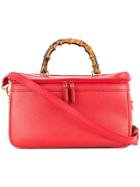 Gucci Vintage Bamboo Line 2way Cosmetic Vanity Hand Bag - Red