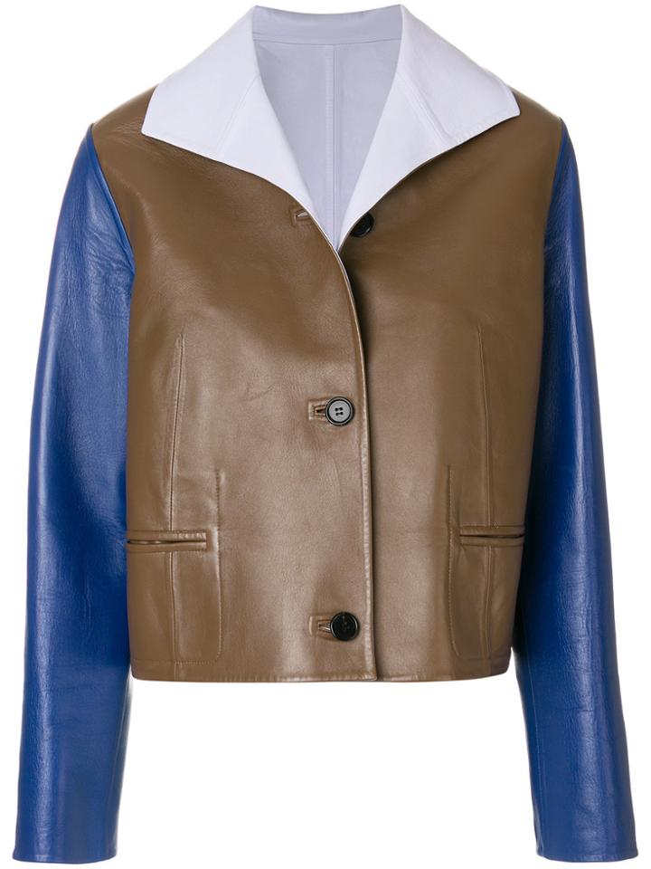 Marni Colour Block Leather Jacket - Brown