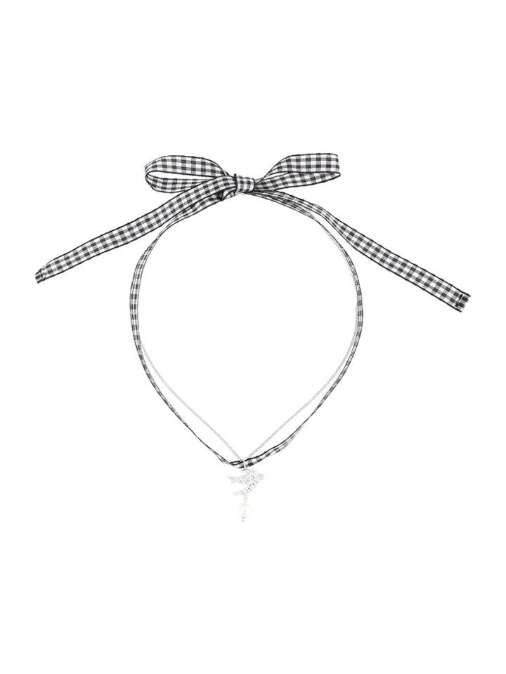 Miu Miu Swarovski Bird Gingham Choker - Metallic