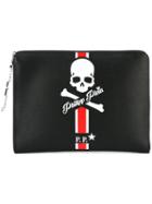 Philipp Plein Skull And Crossbones Logo Print Pouch, Men's, Black, Calf Leather