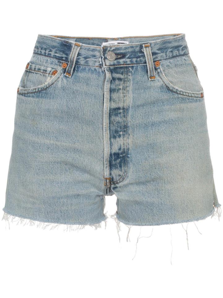 Re/done Side Zip Denim Shorts - Blue