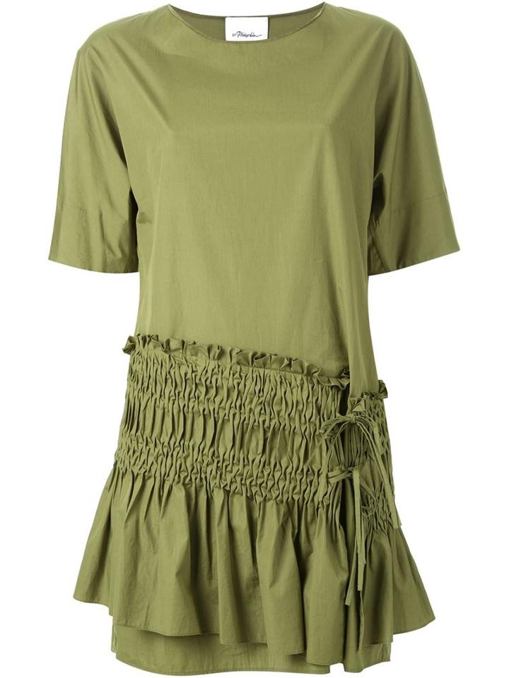 3.1 Phillip Lim Ruched Panel Shift Dress, Women's, Size: 4, Green, Cotton