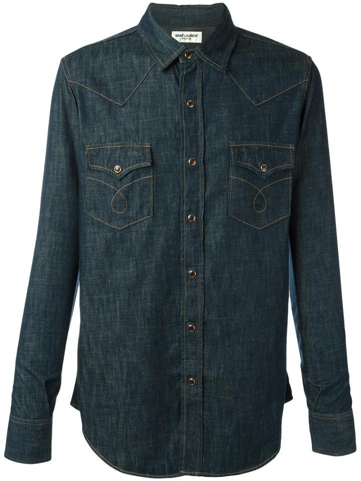Saint Laurent Ysl Nashville Denim Shirt, Men's, Size: Large, Blue, Cotton
