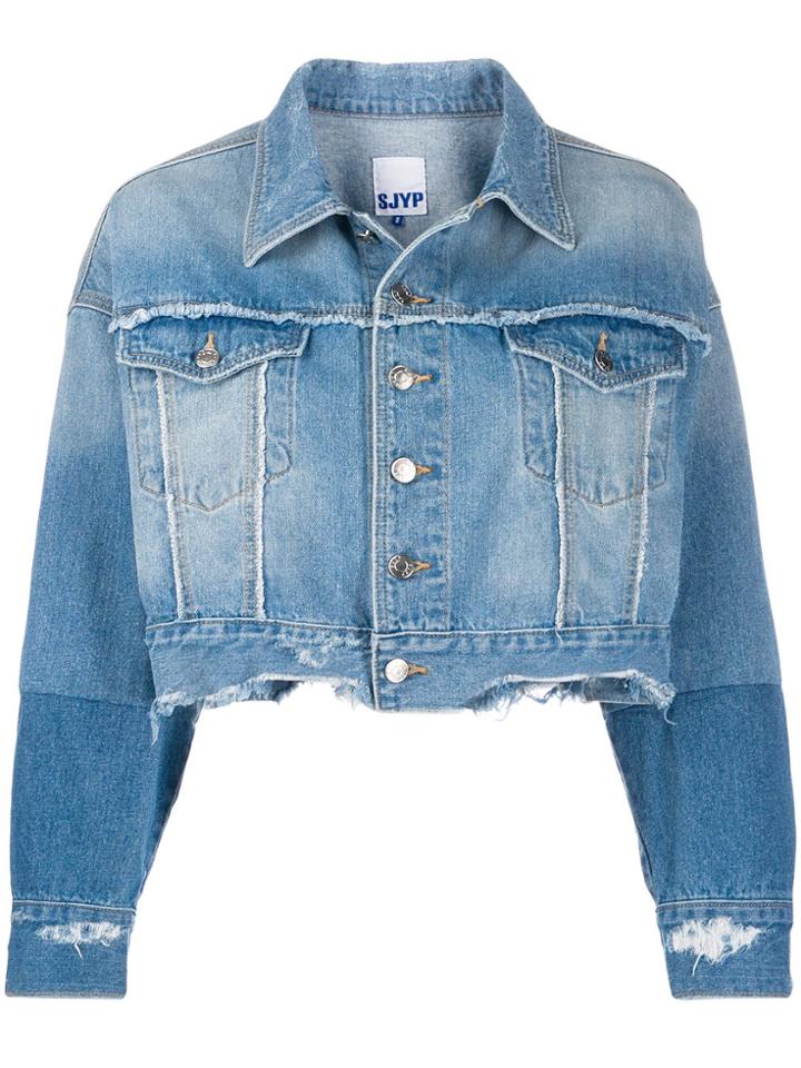 Sjyp Cut Off Bottom Denim Jacket - Blue