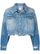Sjyp Cut Off Bottom Denim Jacket - Blue