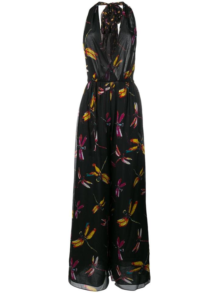 Dvf Diane Von Furstenberg Dragonfly Print Jumpsuit - Black