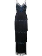 Marchesa Notte Embroidered Fringed Gown - Blue