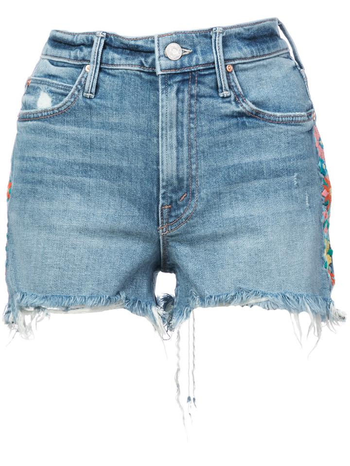 Mother Embroidered Cut-off Shorts - Blue