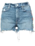 Mother Embroidered Cut-off Shorts - Blue