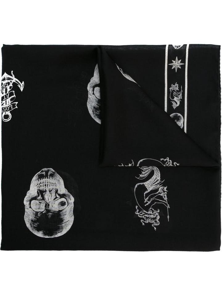 Alexander Mcqueen Skull Tattoo Scarf, Men's, Black, Cotton/modal