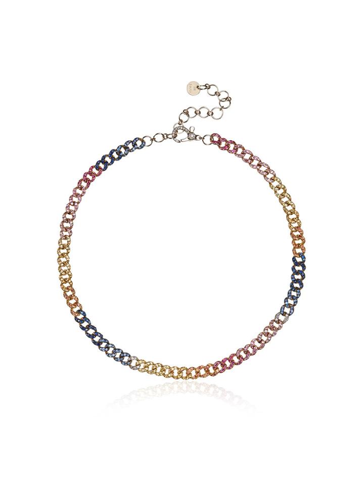 Shay Rainbow Mini Pave Link Choker - Pink & Purple