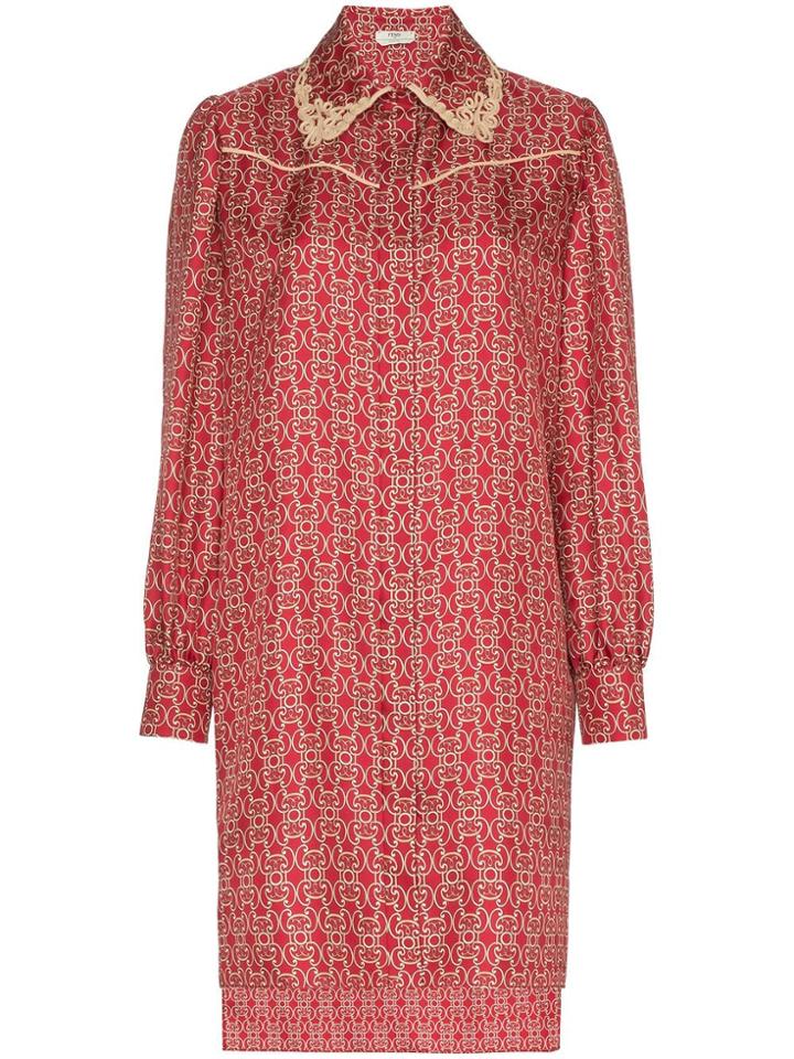 Fendi Gate Printed Mini Dress - Red