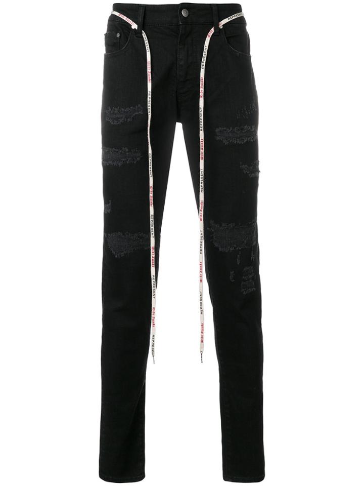 Represent Distressed Slim Fit Jeans - Black