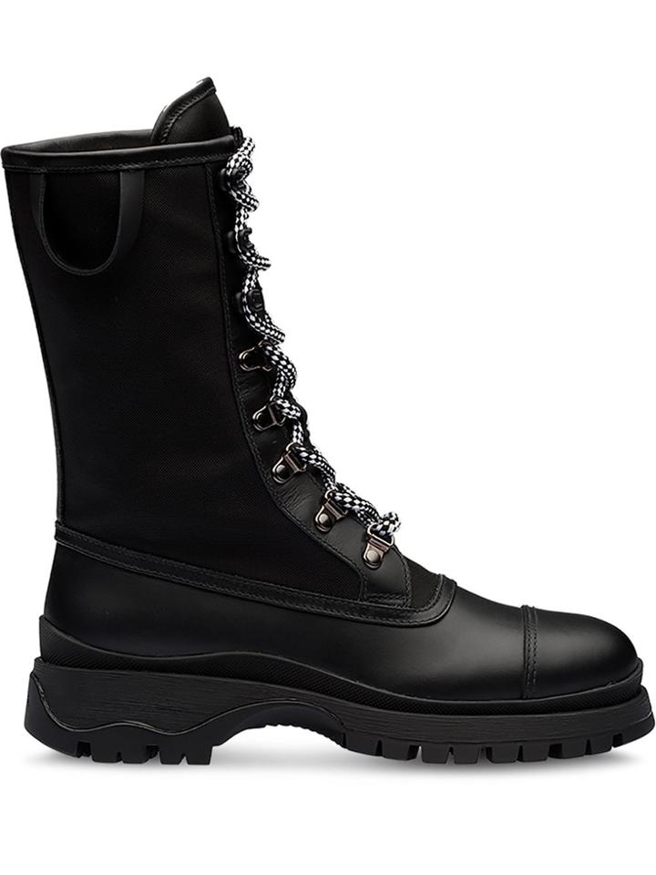 Prada Bi-material Lace-up Boots - Black