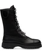 Prada Bi-material Lace-up Boots - Black