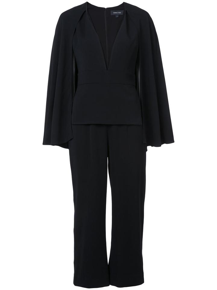 Cushnie Et Ochs - Long Sleeve Plunge Neck Jumpsuit - Women - Spandex/elastane/viscose - 4, Black, Spandex/elastane/viscose