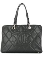 Chanel Vintage Quilted Logo Tote Bag - Black