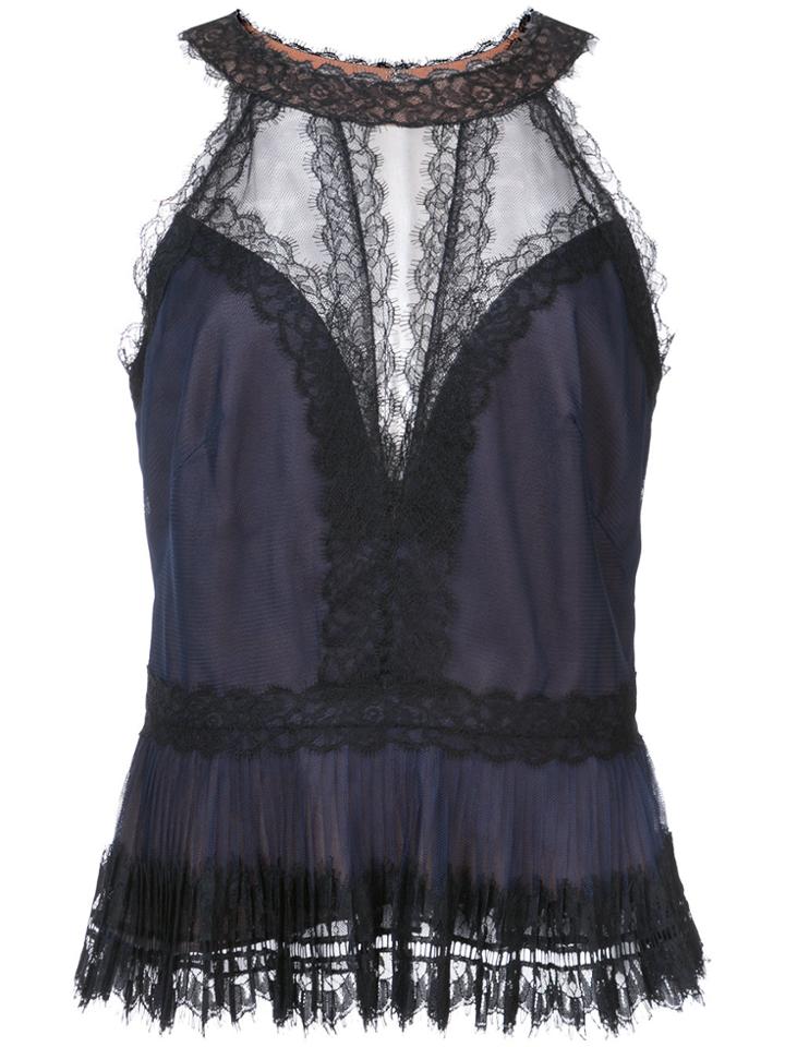 Marchesa Notte Sheer Lacy Layered Blouse - Black