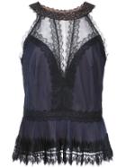 Marchesa Notte Sheer Lacy Layered Blouse - Black